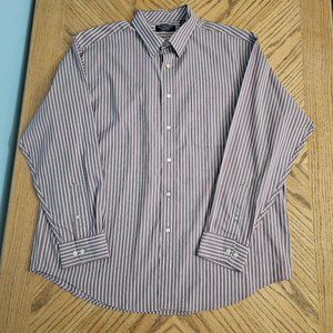 Roundtree & Yorke Easy Care Button Shirt Long Sleeve Purple White Gray Stripes